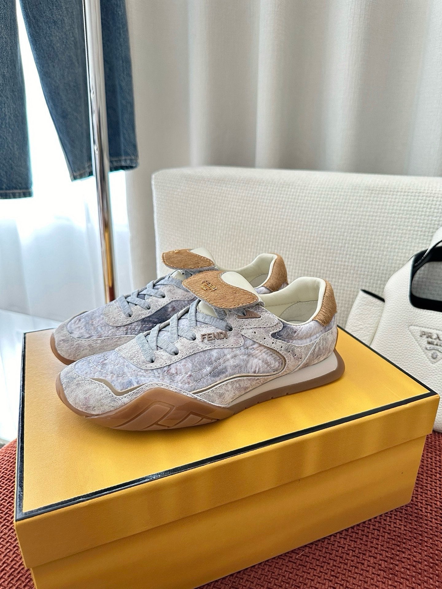 Fendi 2025 Wave Pulse Sneaker White Gray Brown Suede Cowhide 562138