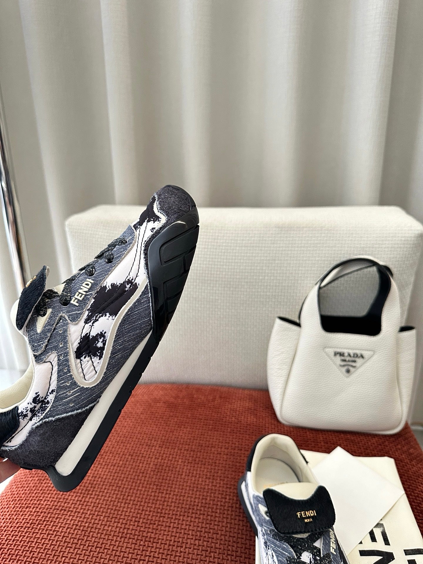 Fendi 2025 Wave Pulse Sneaker Black Gray Suede Cowhide 562136