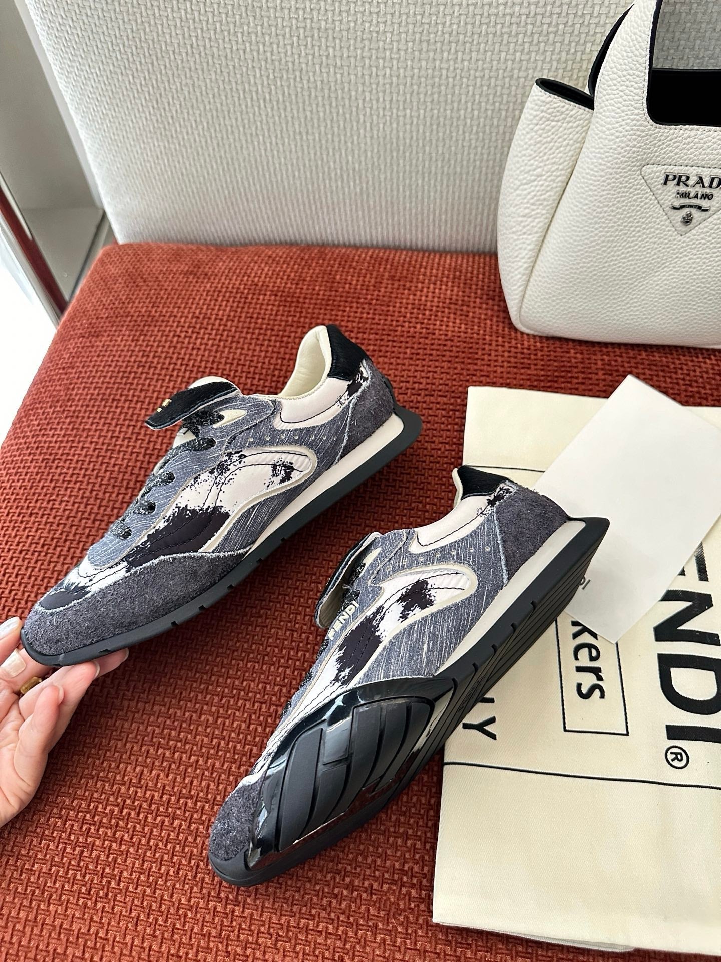 Fendi 2025 Wave Pulse Sneaker Black Gray Suede Cowhide 562136