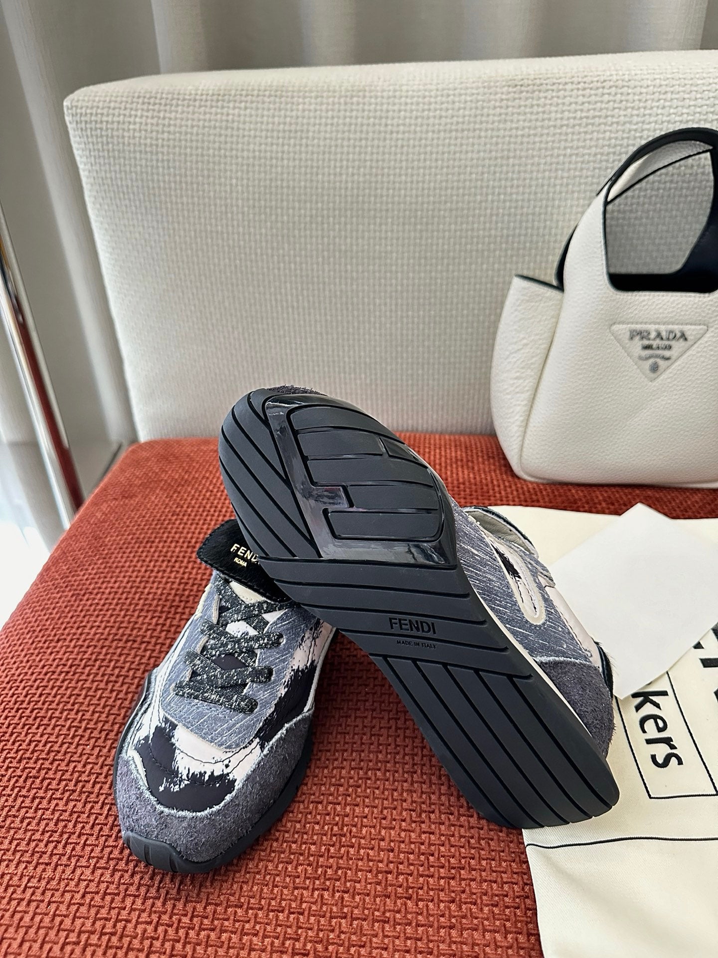 Fendi 2025 Wave Pulse Sneaker Black Gray Suede Cowhide 562136