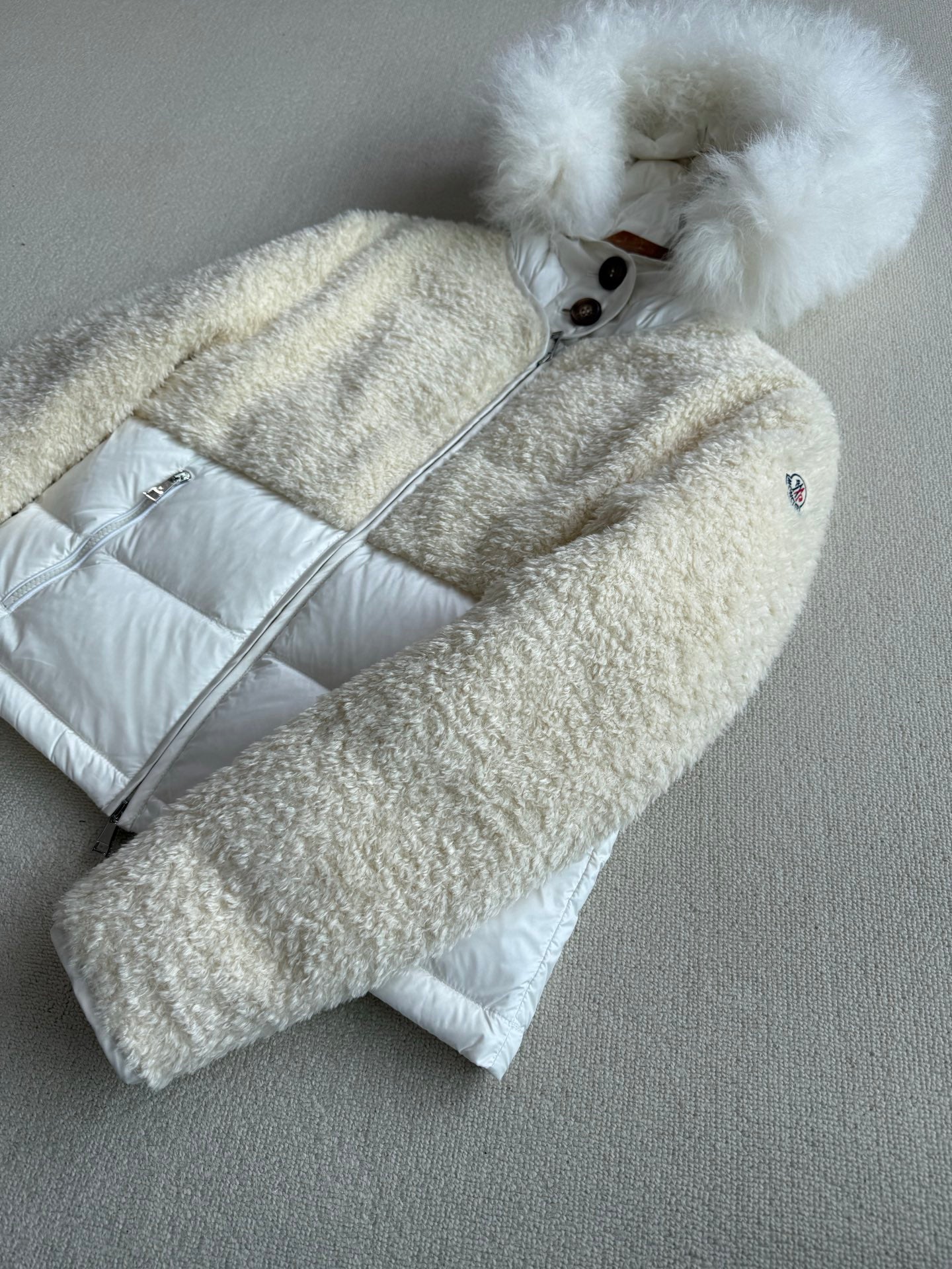 Moncler 2025 Marne Combo Puffer Jacket Cream White Wool Down