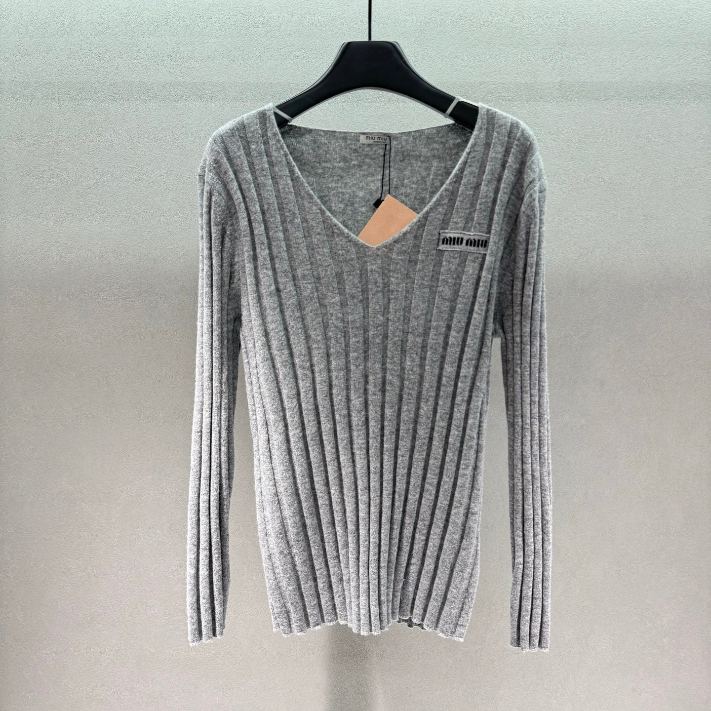 Miumiu 2026 V-neck Sweater Grey Wool Cashmere