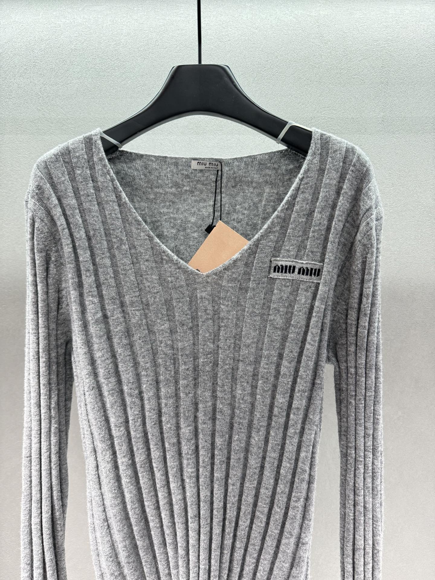 Miumiu 2026 V-neck Sweater Grey Wool Cashmere