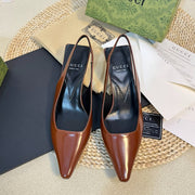 GG Women's G plain leather logo Slingbacks Gingerbread brown