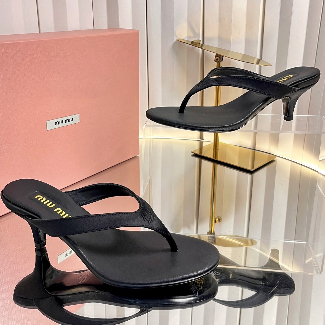 Miu Miu 2026 Kitten Heel Flip-Flops Sandals 45mm Silk 979177