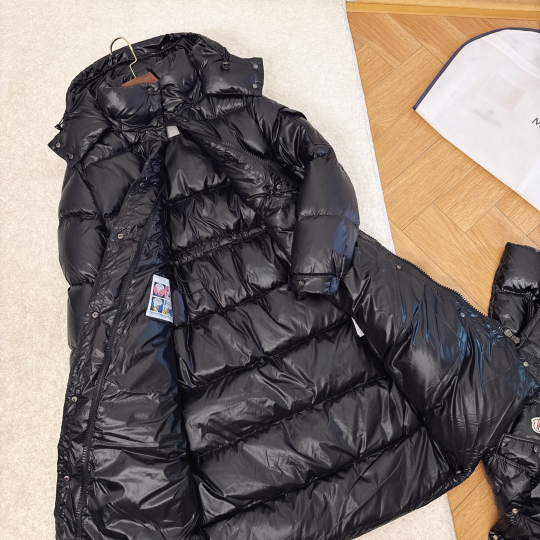 Moncler 2025 Cavettaz Long Coat Black Nylon Down