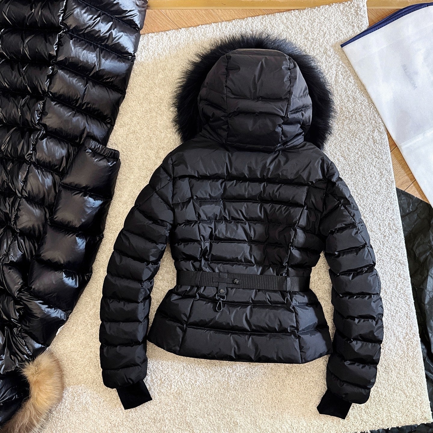 Moncler 2025  Grenoble 'Beverley' Hooded Shearling-trimmed Ski Black Down Jacket