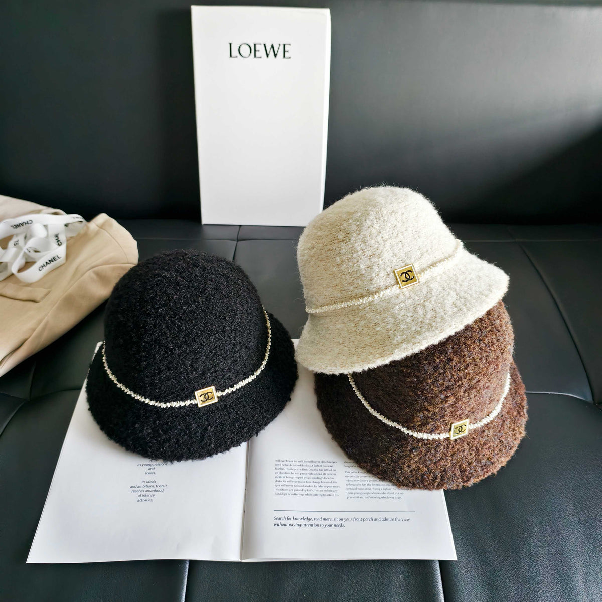 Chanel Pearl Chain Wool Bucket Hat 454072