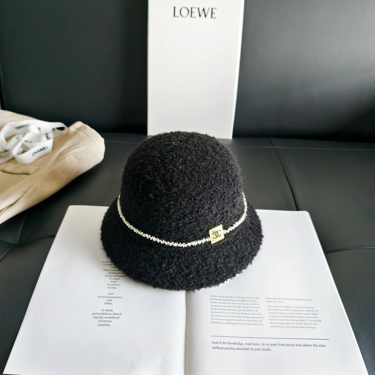 Chanel Pearl Chain Wool Bucket Hat 454072