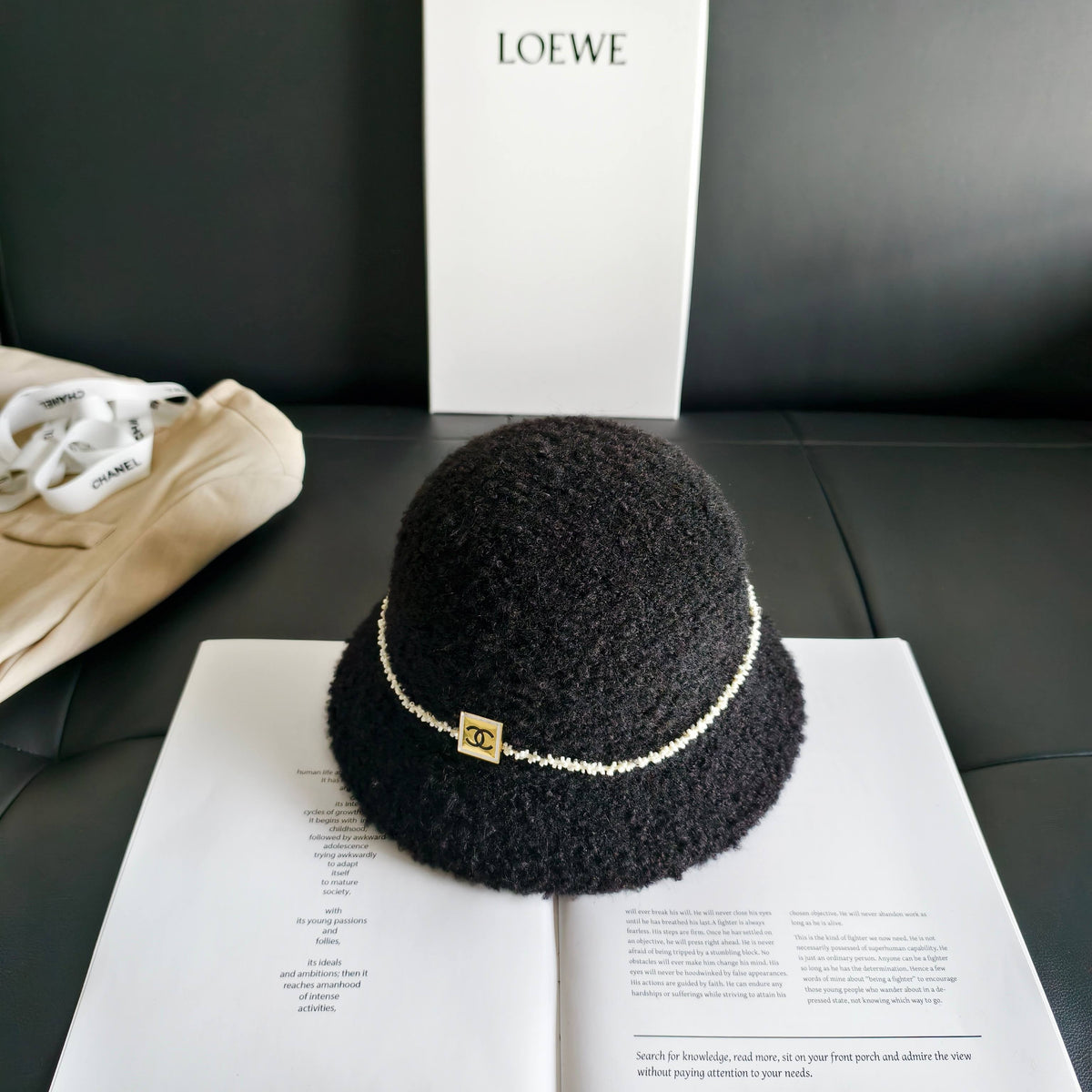 Chanel Pearl Chain Wool Bucket Hat 454072