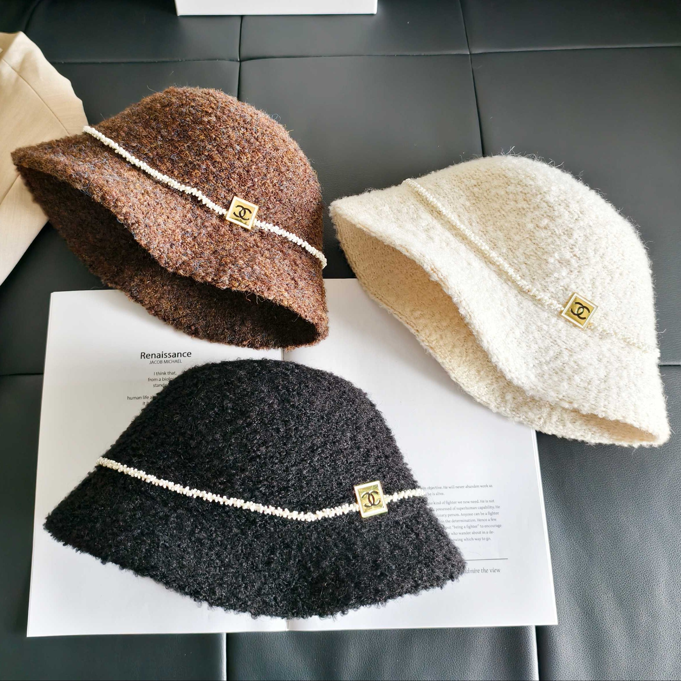 Chanel Pearl Chain Wool Bucket Hat 454072