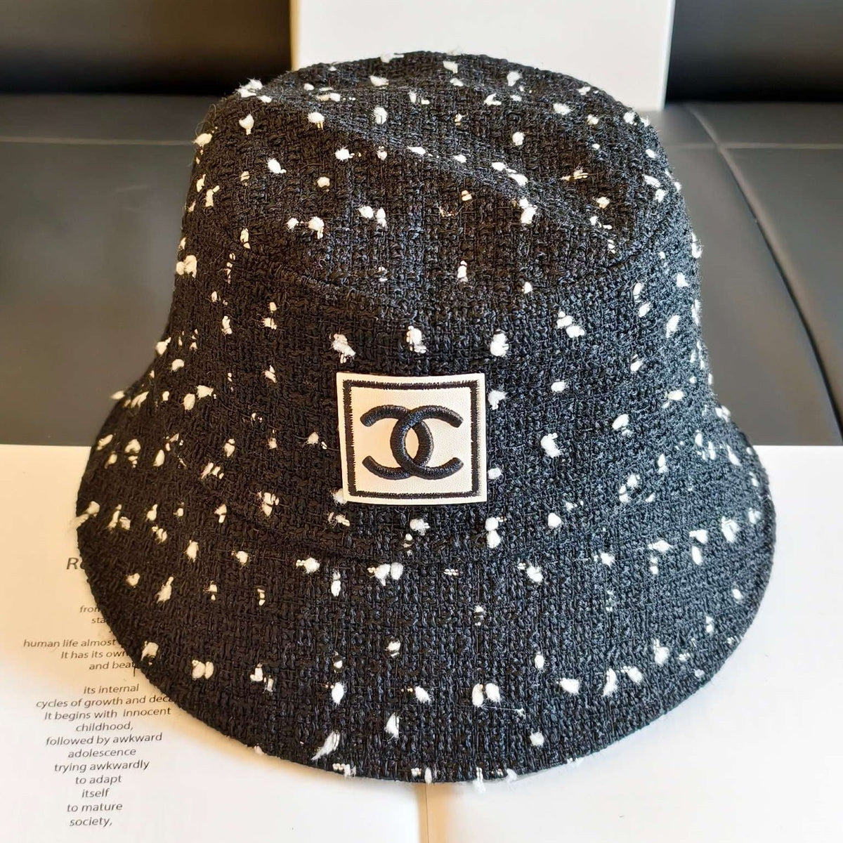 Chanel Polka Dot Knit Fisherman Hat 454075