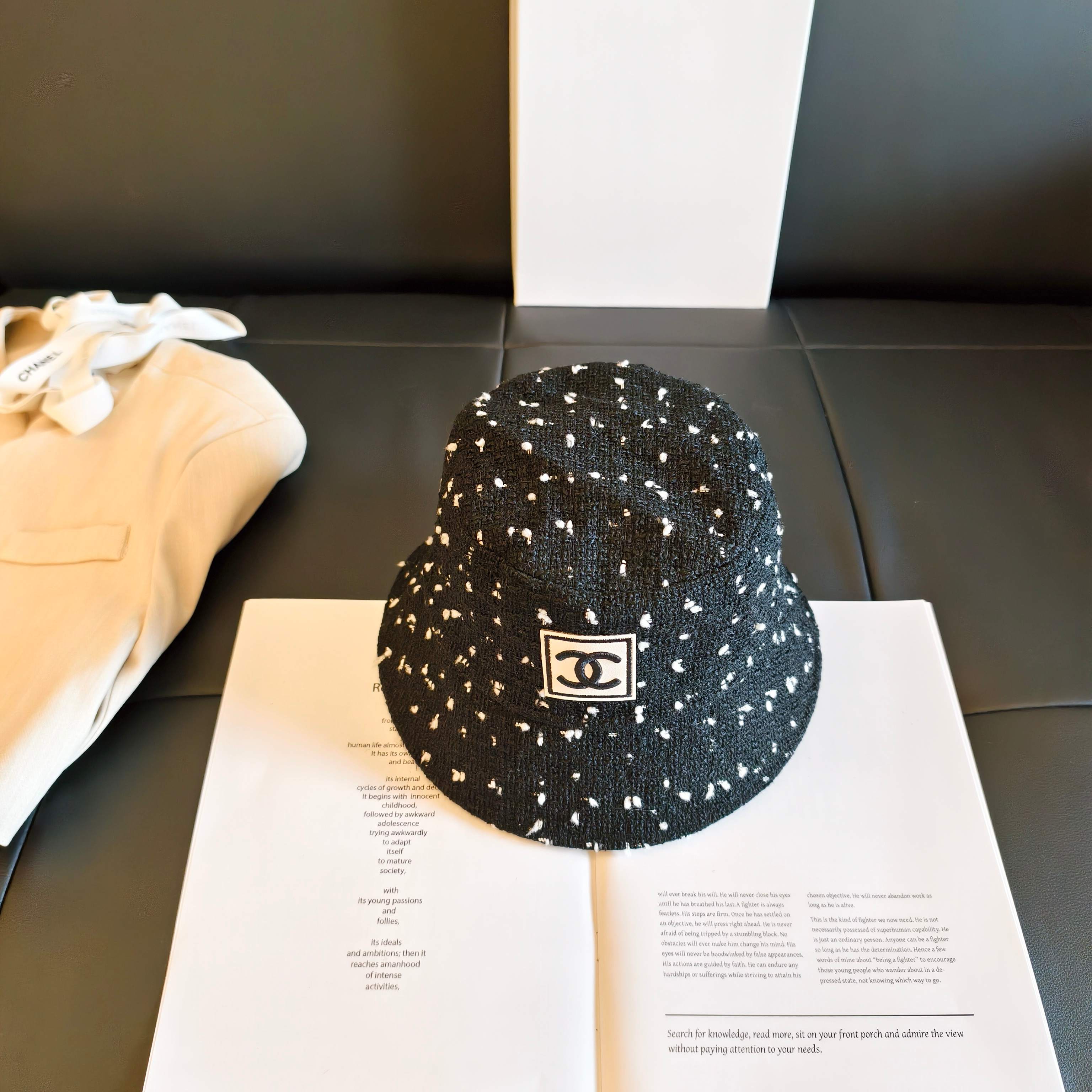 Chanel Polka Dot Knit Fisherman Hat 454075