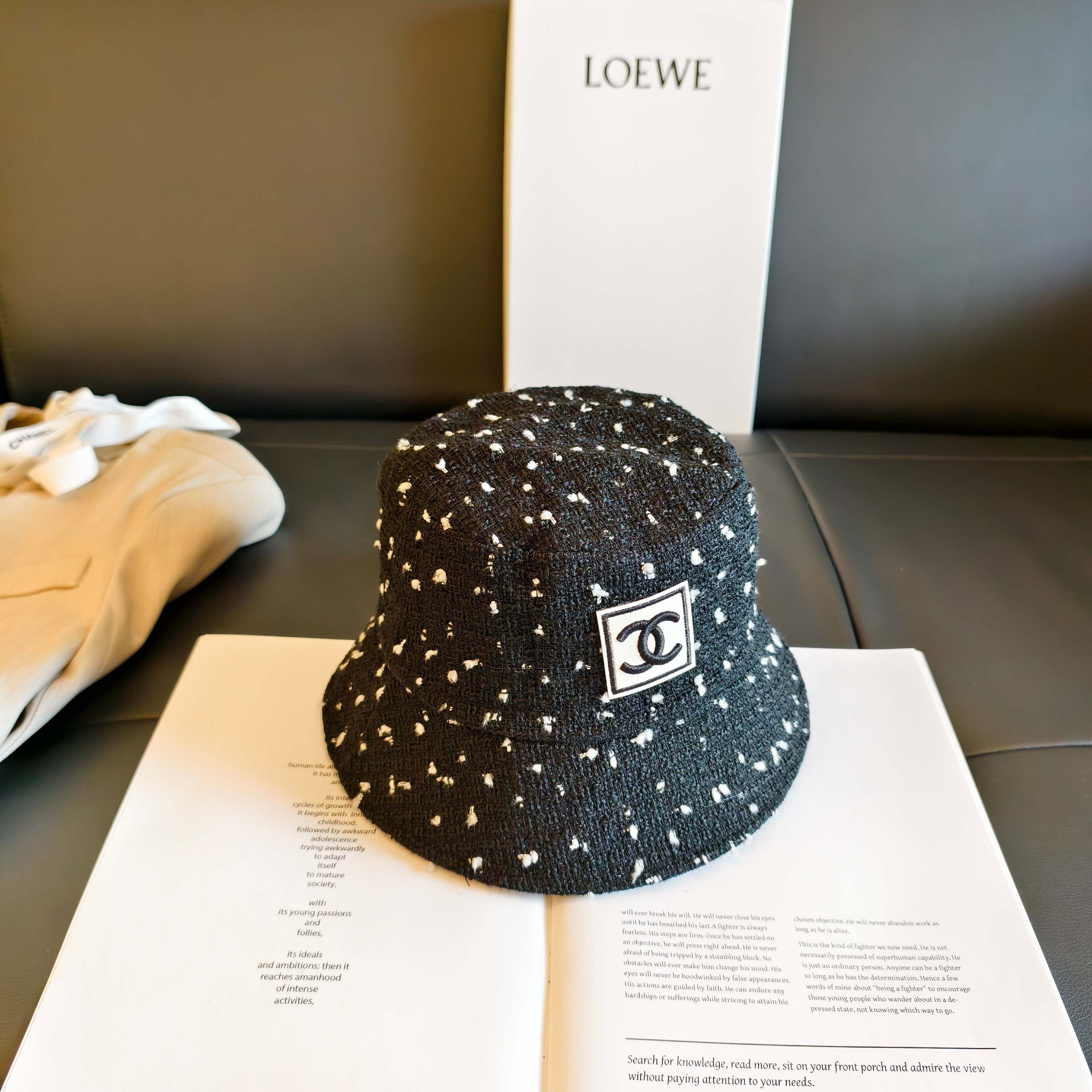 Chanel Polka Dot Knit Fisherman Hat 454075
