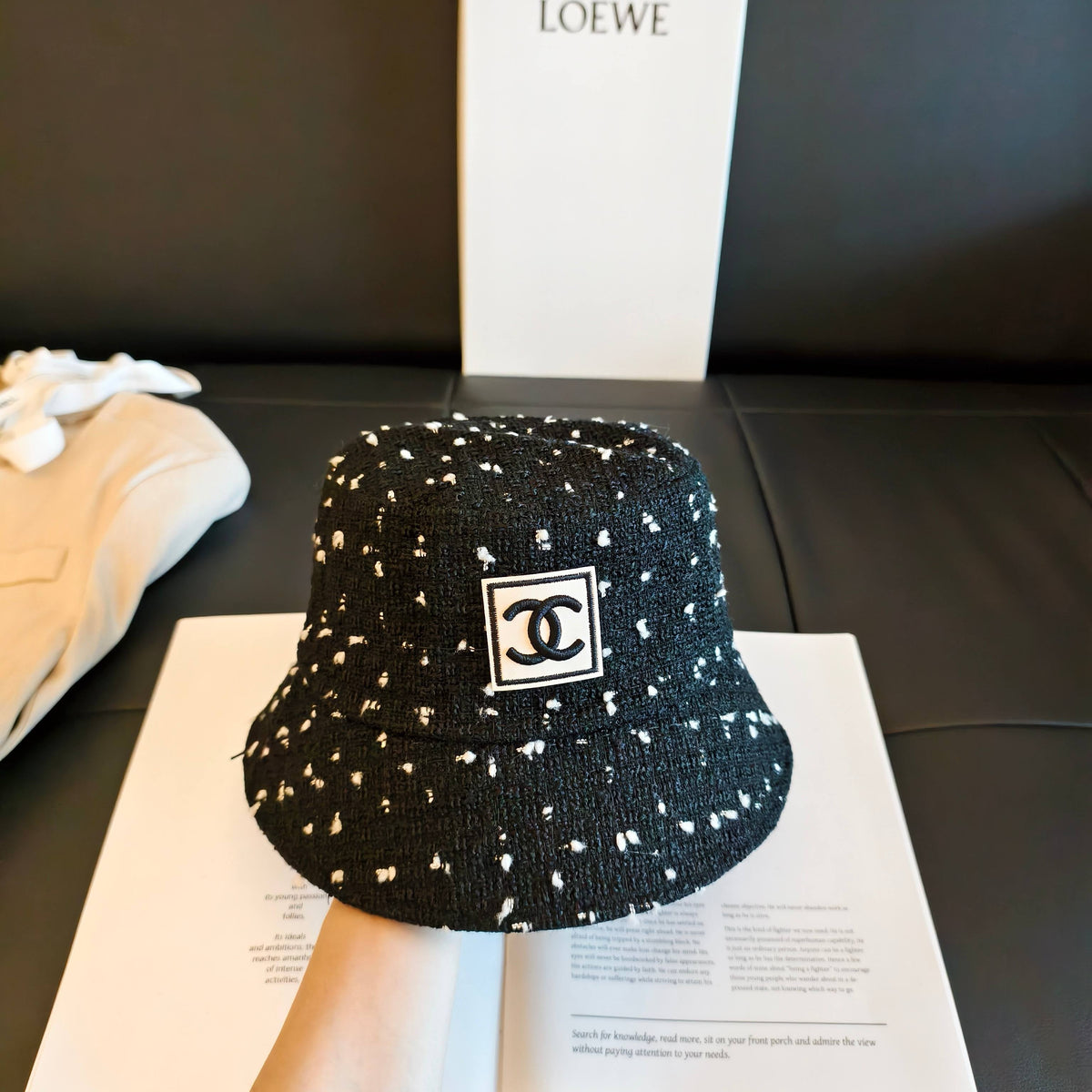 Chanel Polka Dot Knit Fisherman Hat 454075