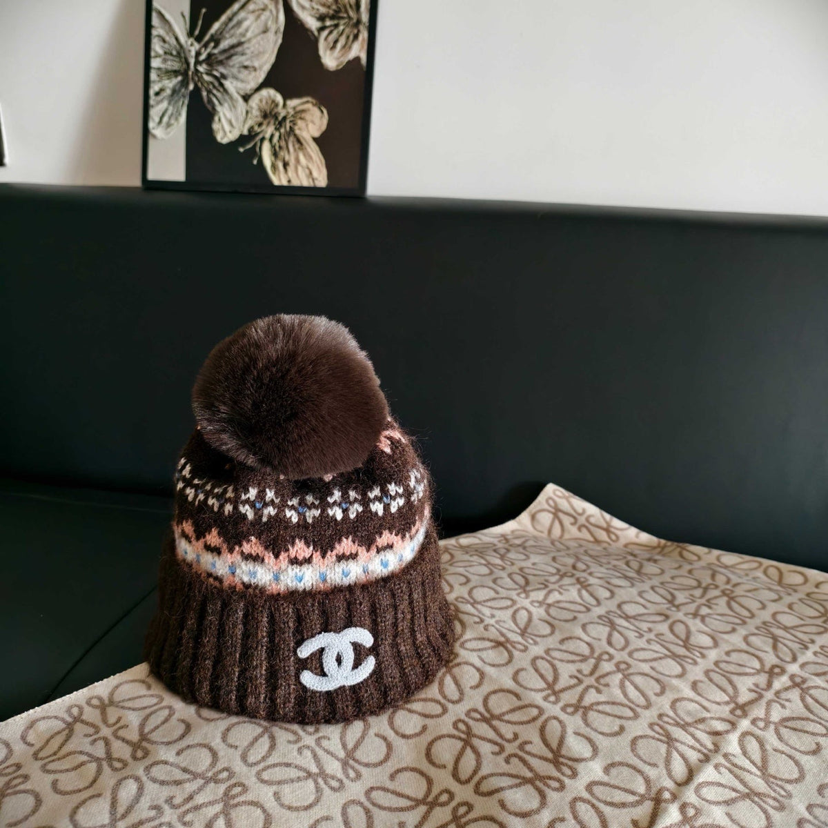 Chanel Wool Pom-Pom Beanie Hat 515632