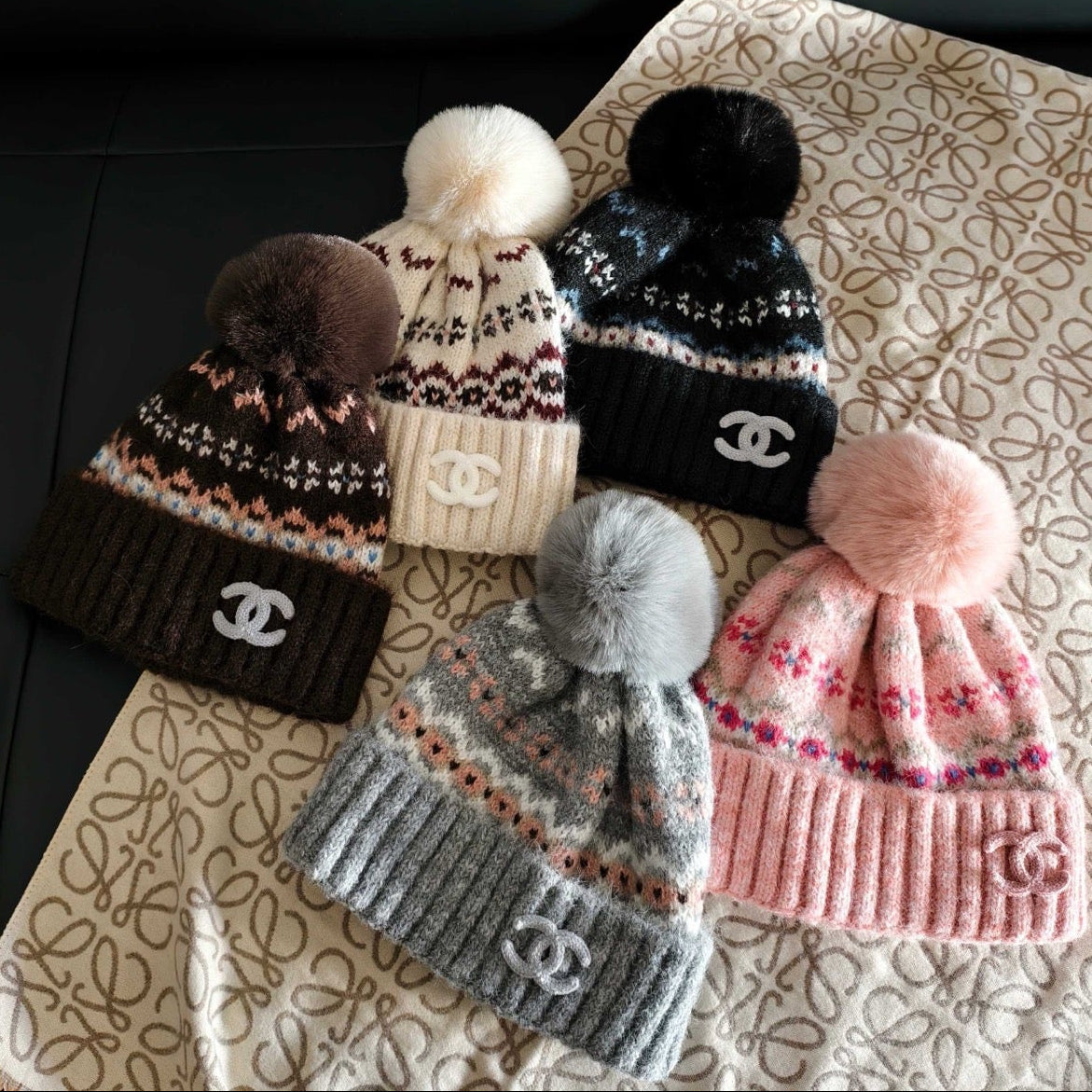 Chanel Wool Pom-Pom Beanie Hat 515632