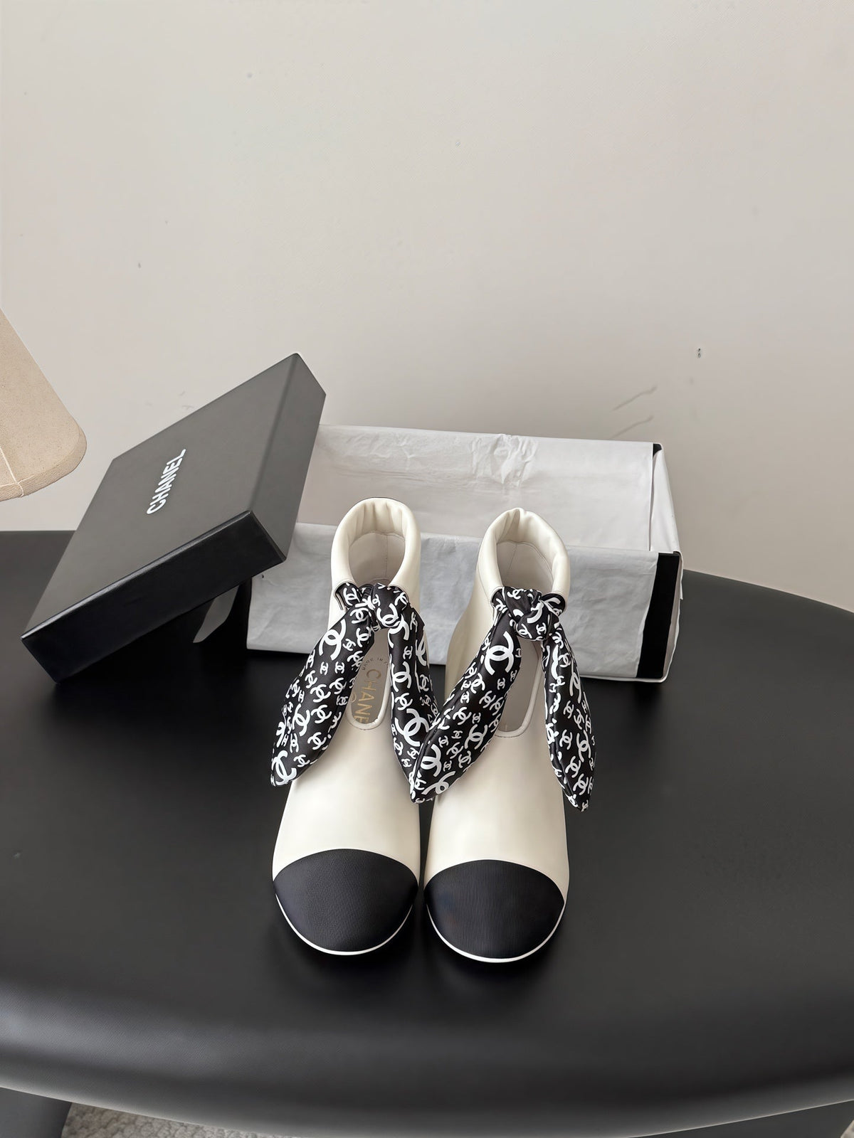 Chanel 2026 Scarf Pattern Ankle Boots 65mm Leather 127893