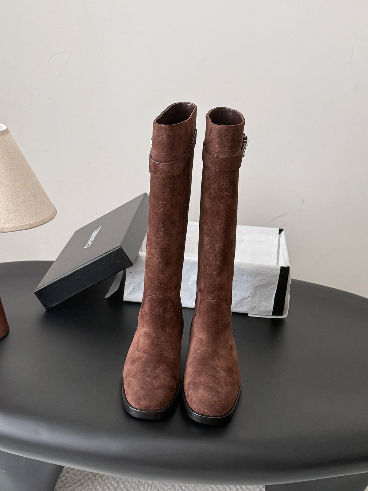 Chanel 2026 CC Logo Boots Brown Suede 127968