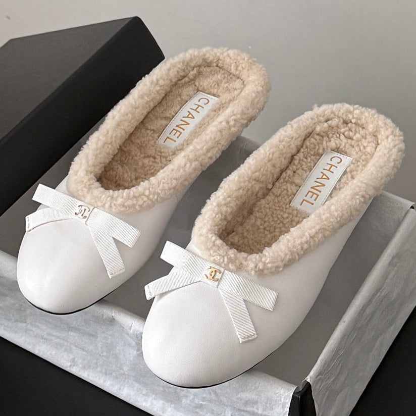 Chanel 2026 Bow Mule Wool Suede Leather 128282