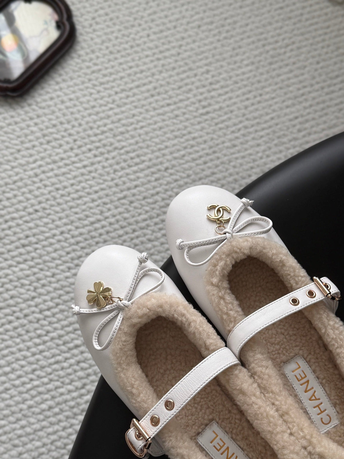 Chanel 2026 Bow Ballet Flats Wool Suede Leather 128295
