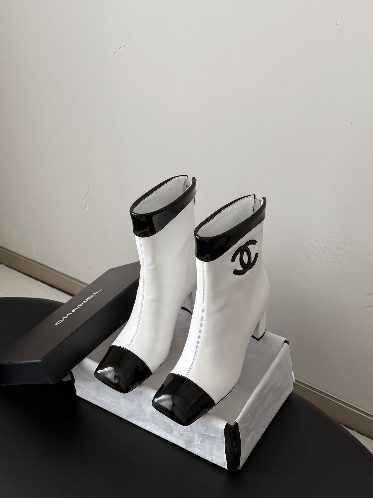 Chanel 2026 Square Toe Ankle Boots 75mm Leather 127856