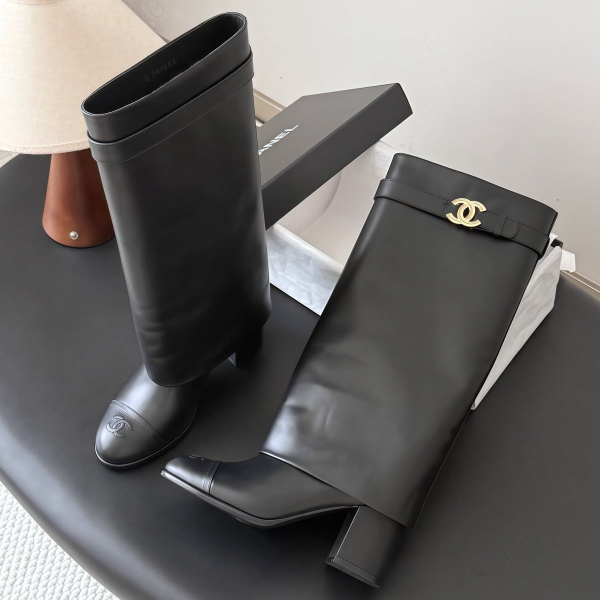 Chanel 2026 Fold-Over Boots 70mm Black Leather 127861