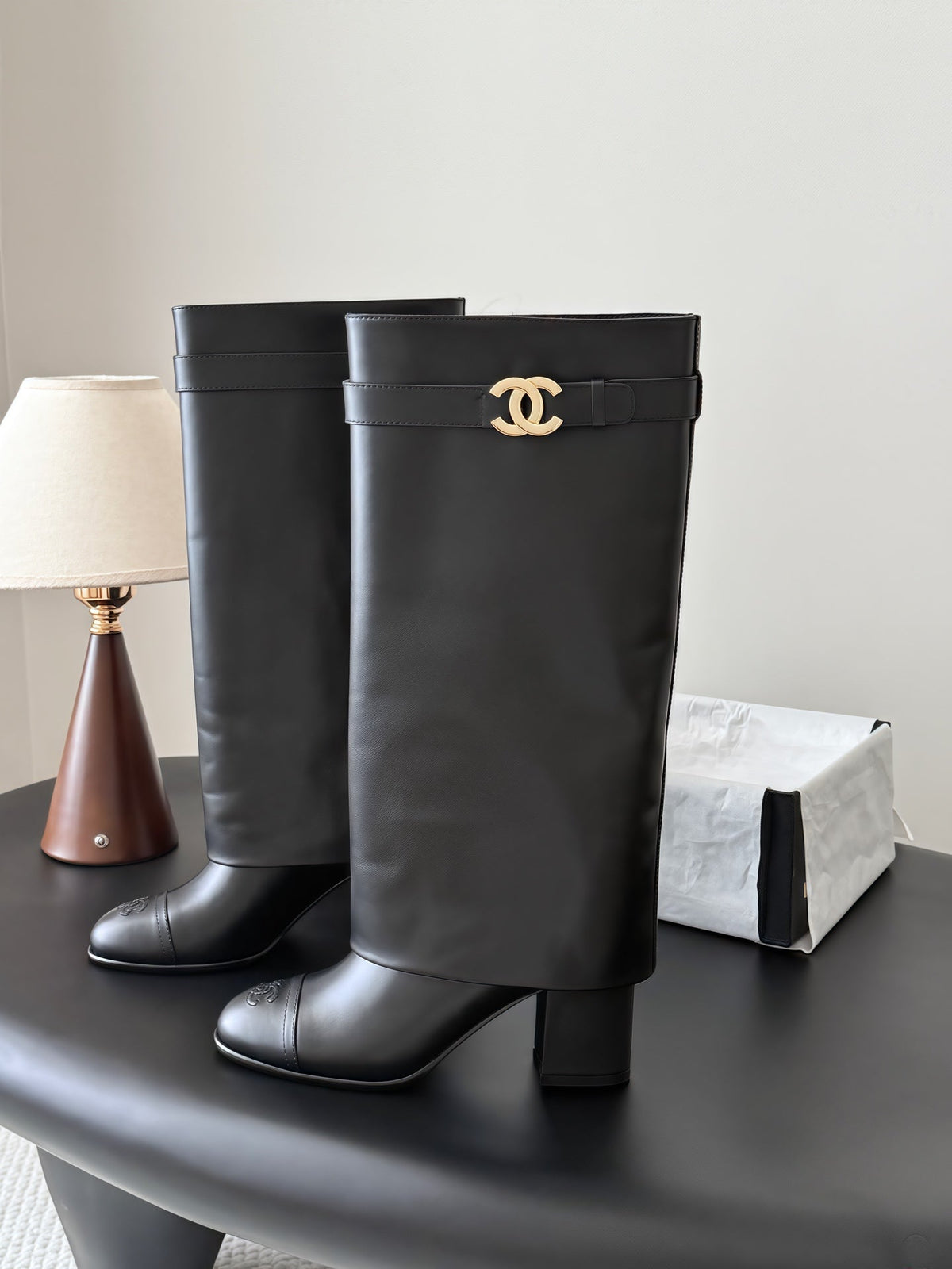 Chanel 2026 Fold-Over Boots 70mm Black Leather 127861