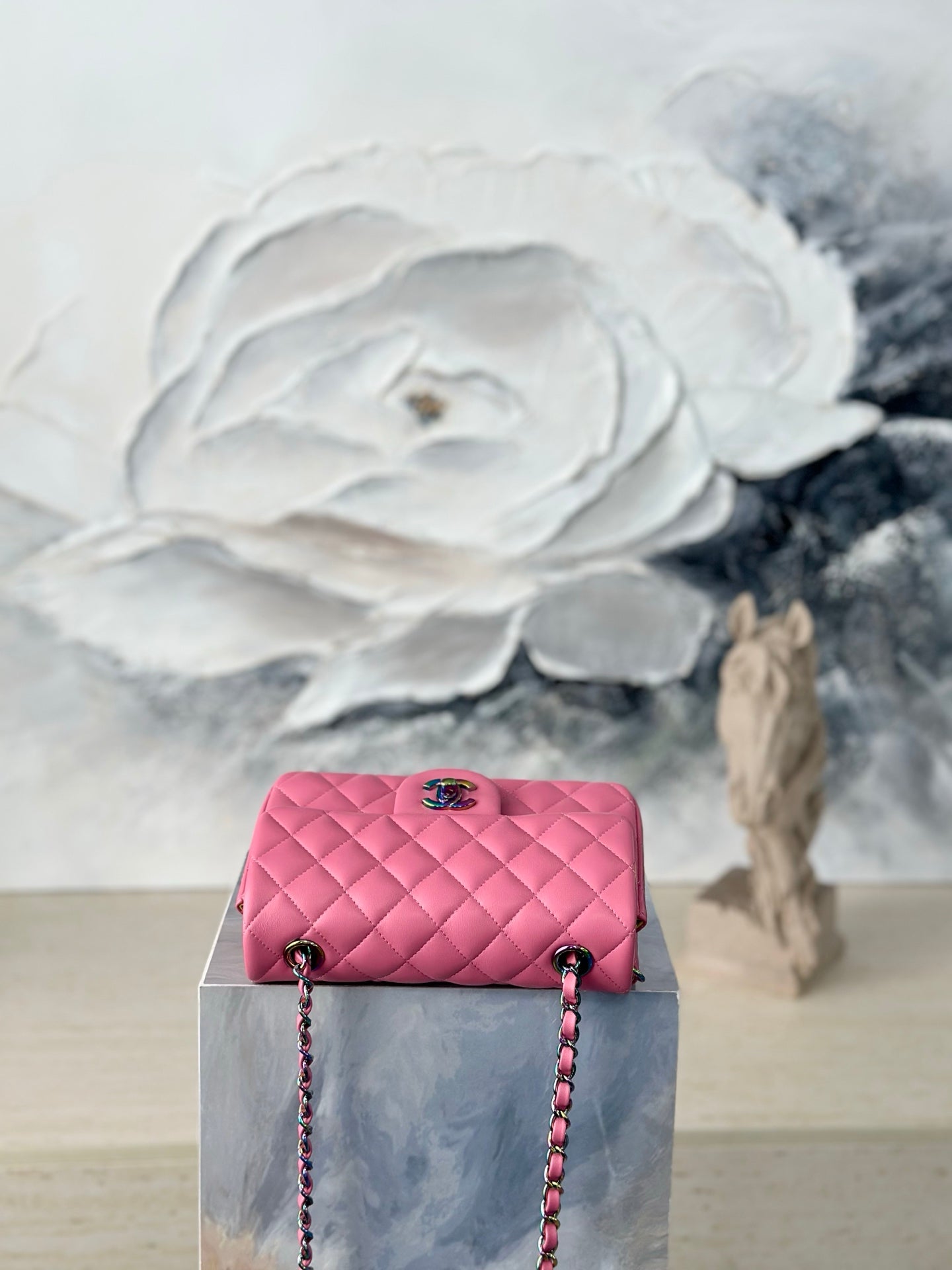 Chanel 2026 Flap Bag 20cm Pink Quilted Leather Rainbow Buckle