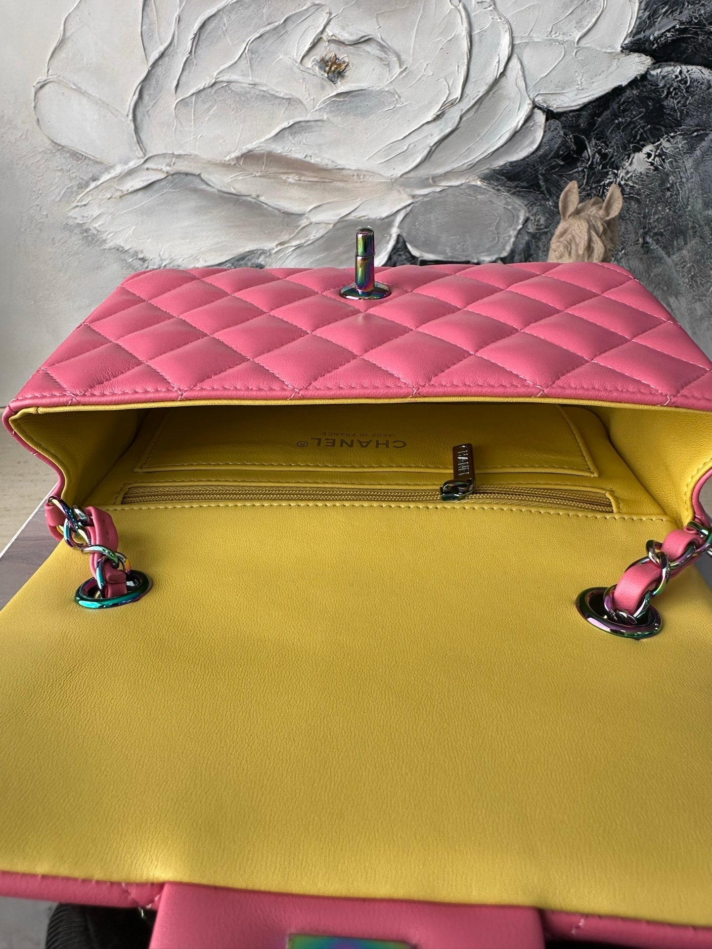 Chanel 2026 Flap Bag 20cm Pink Quilted Leather Rainbow Buckle