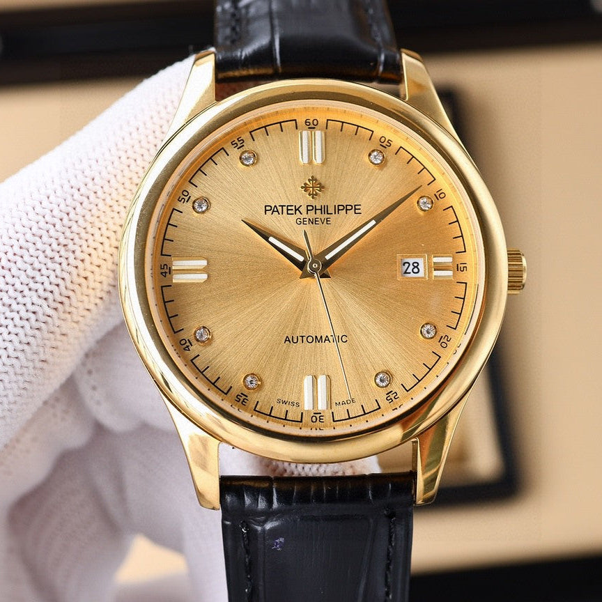 Patek Philippe Calatrava 40mm Gold Case Gold Dial Black Leather Strap