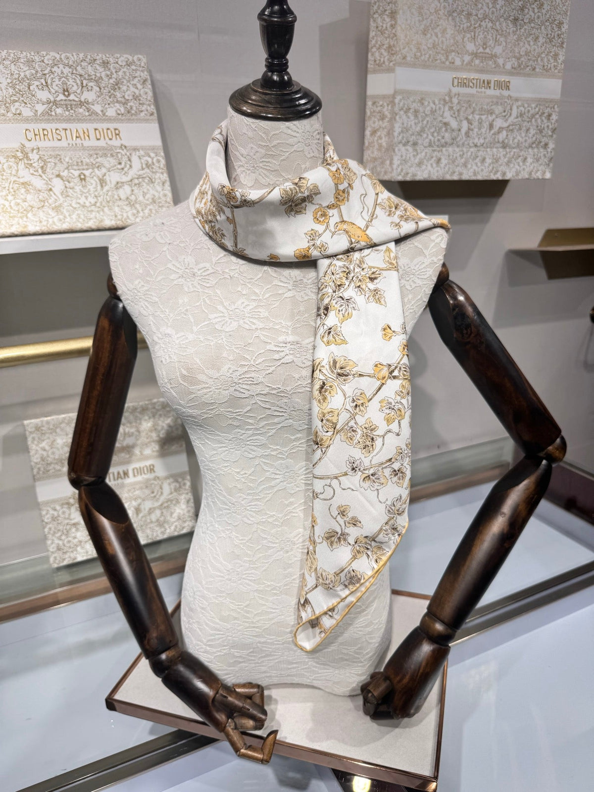Dior 2026 Jardin D-Etoile Scarf 90cm White Mix Yellow Silk 203386