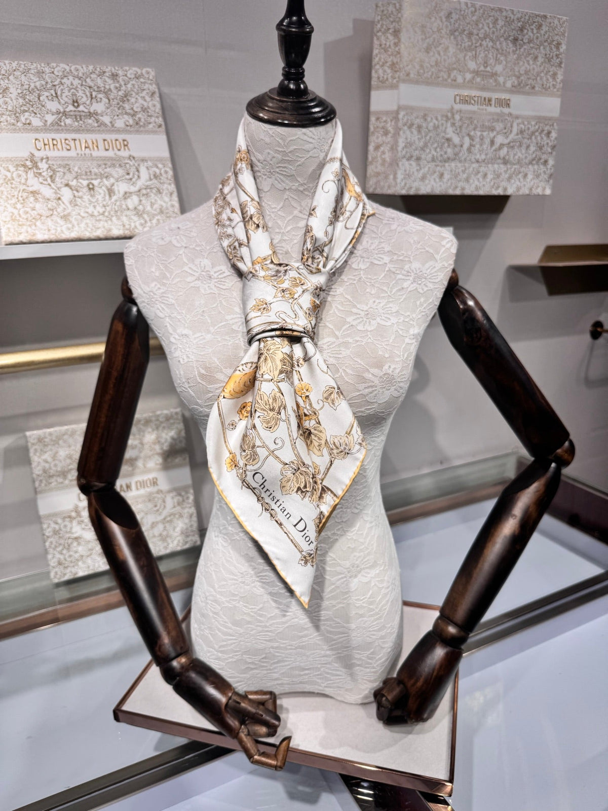 Dior 2026 Jardin D-Etoile Scarf 90cm White Mix Yellow Silk 203386