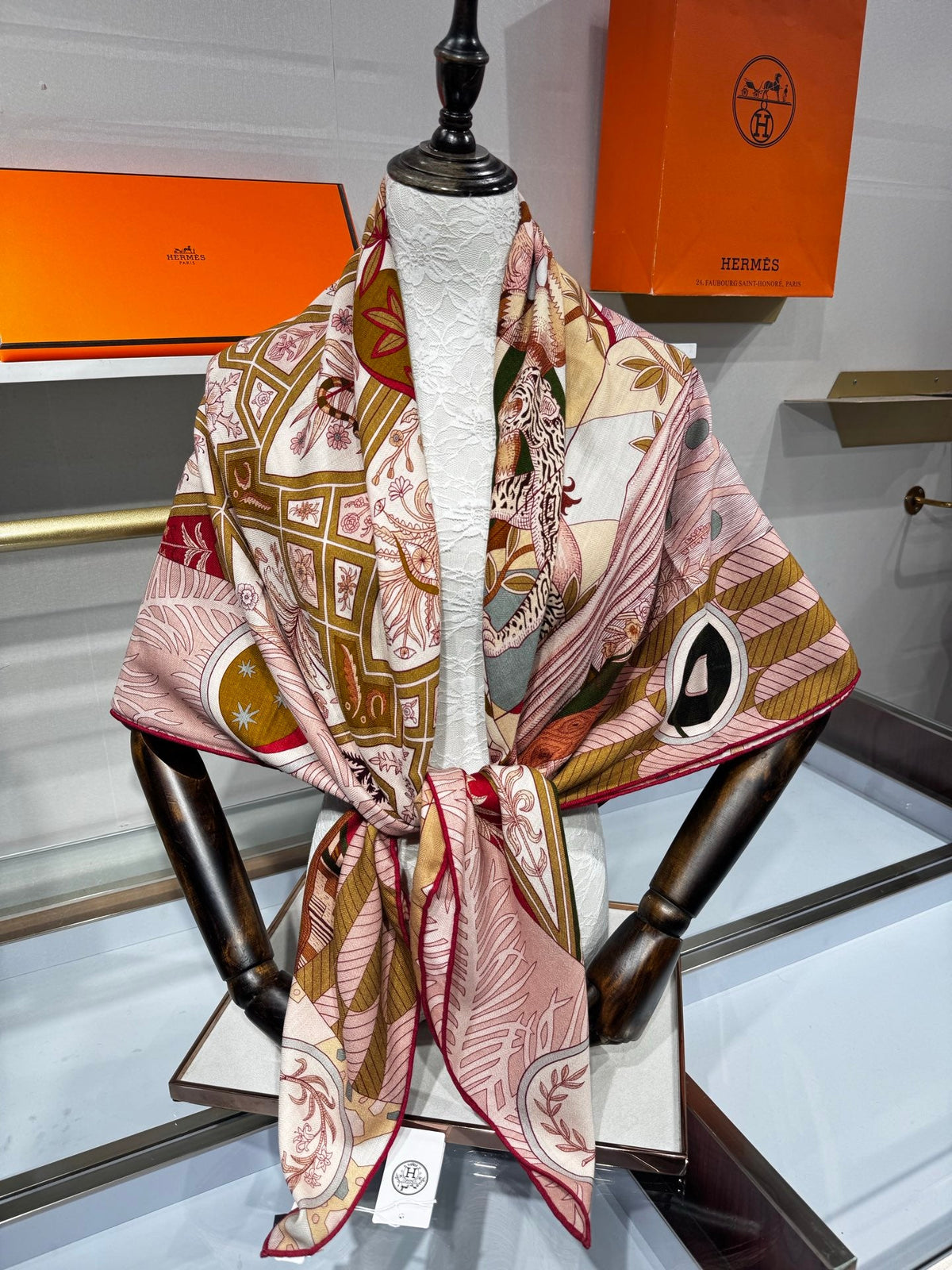 Hermes 2026 La Danse des Amazones Scarf 140cm Pink Cashmere Silk 218831