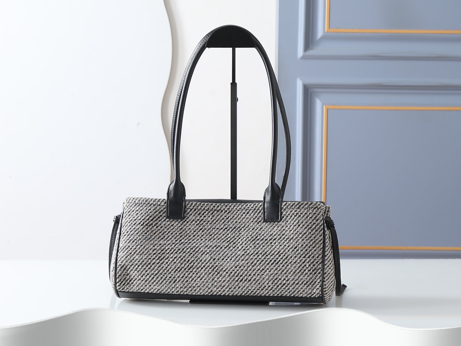 Chanel 2026 Urban Essential East West Bag 32cm Black mix Grey Leather Tweed
