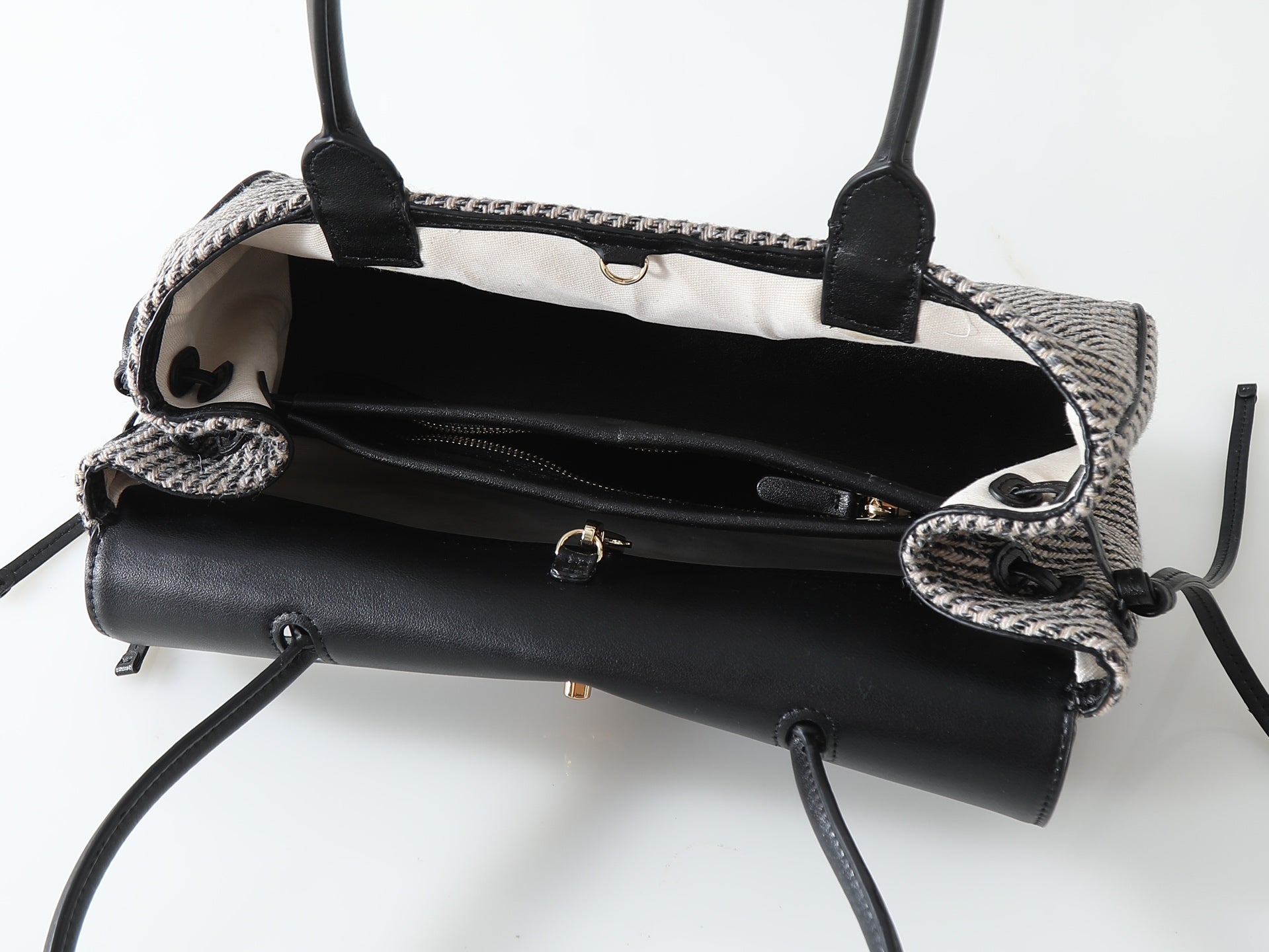 Chanel 2026 Urban Essential East West Bag 32cm Black mix Grey Leather Tweed