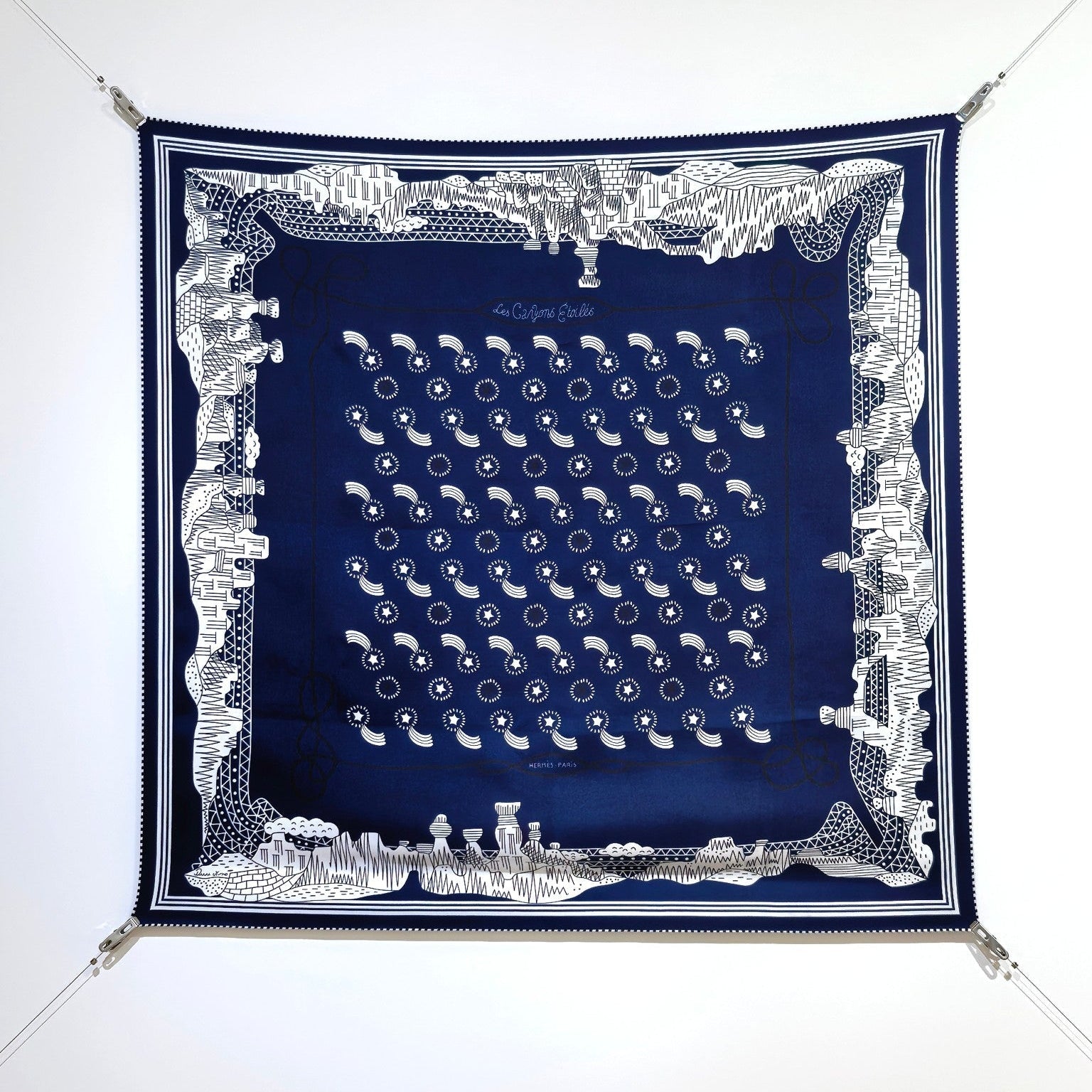 HM 26ss Amazon Scarf 90 Navy Blue Twill Silk 126312