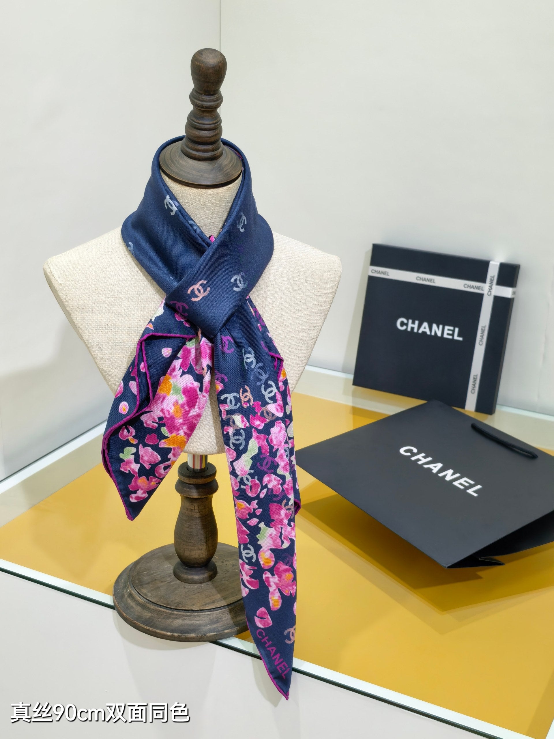 CC 25 Scarf 90CM In Navy Blue Purple Colorful Cashmere 293049