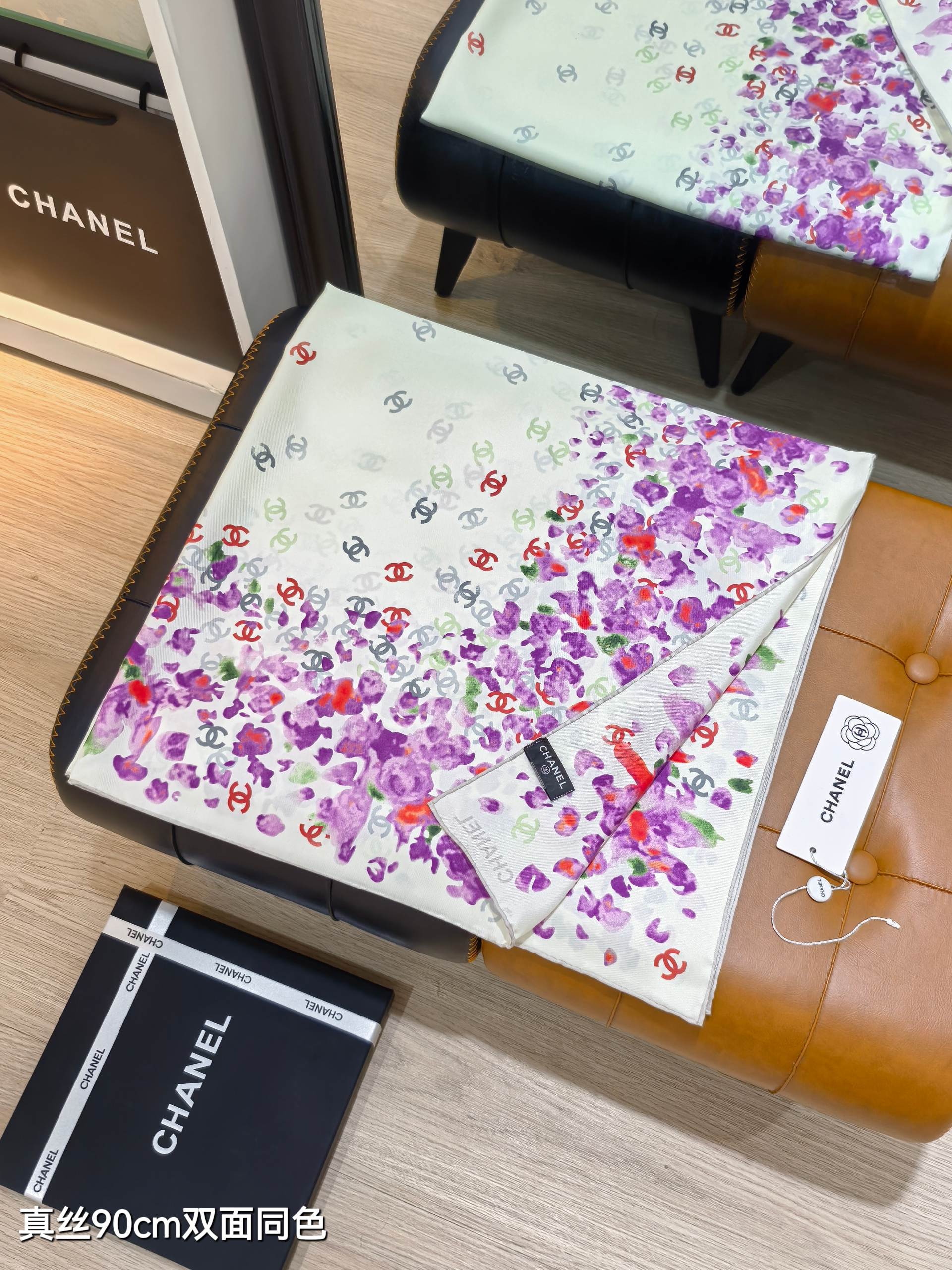 CC 25 Scarf 90CM In White Purple Colorful Cashmere 293048