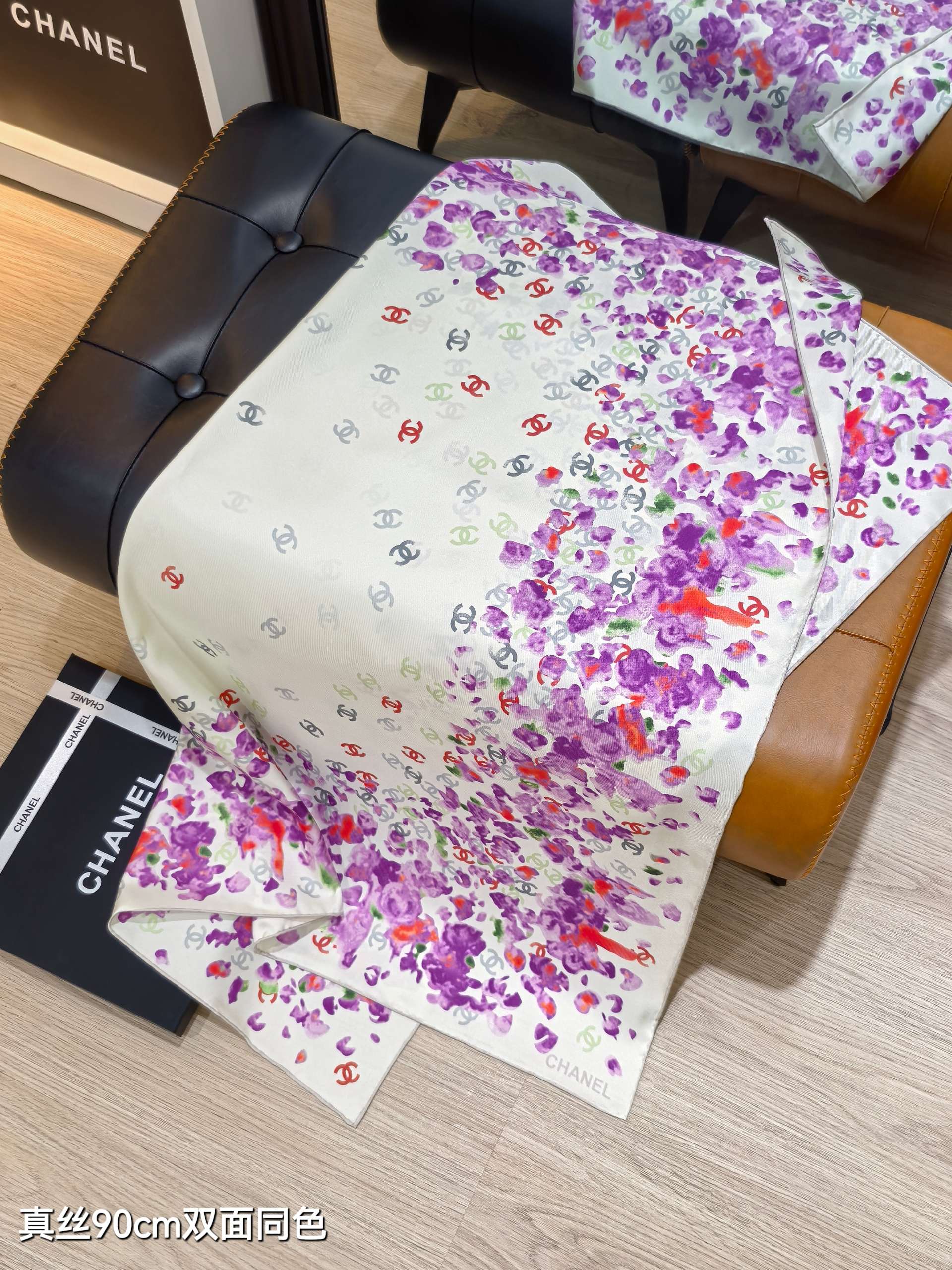 CC 25 Scarf 90CM In White Purple Colorful Cashmere 293048