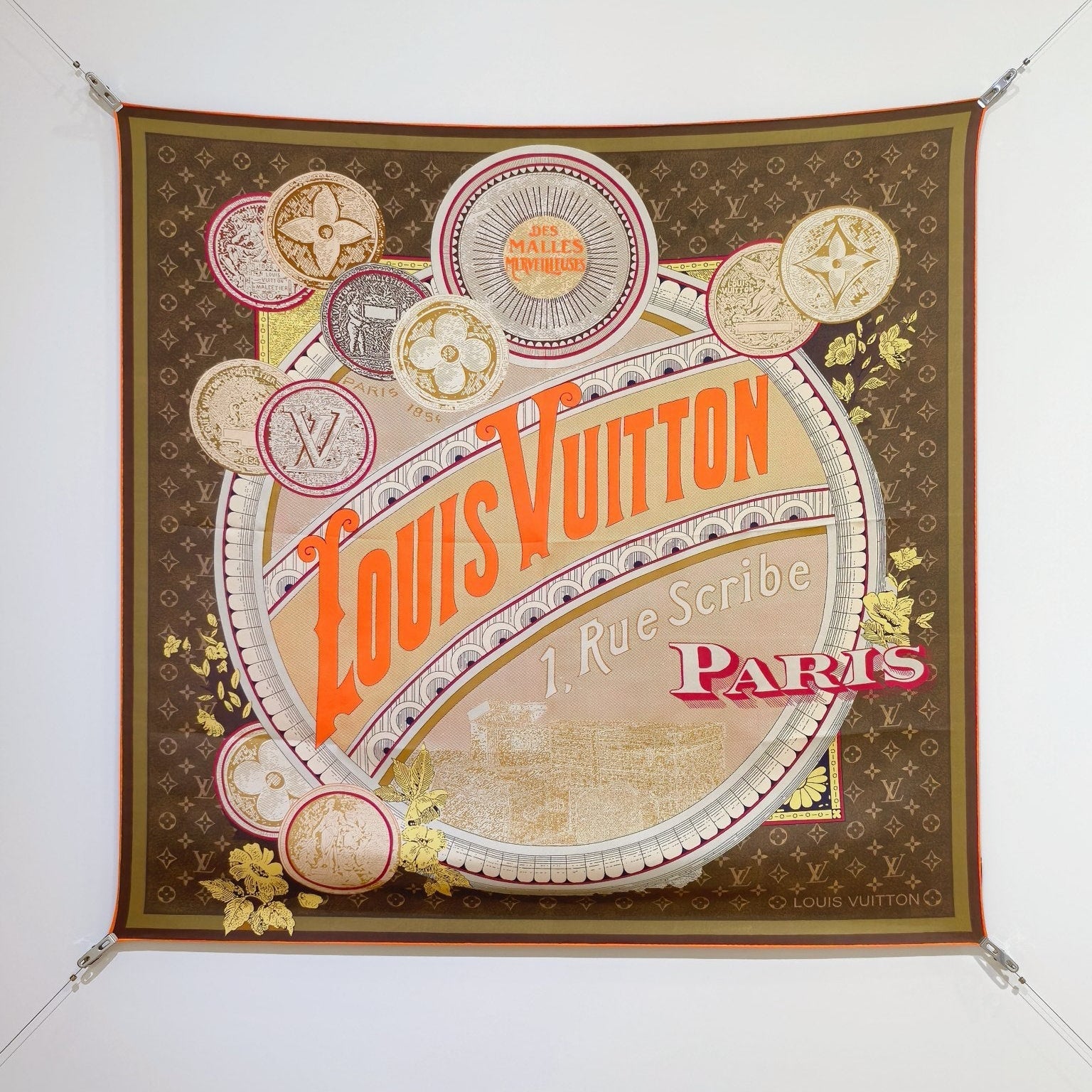 LV Double Sided Scarf 90 Brown Beige Monogram Twill Silk 168746