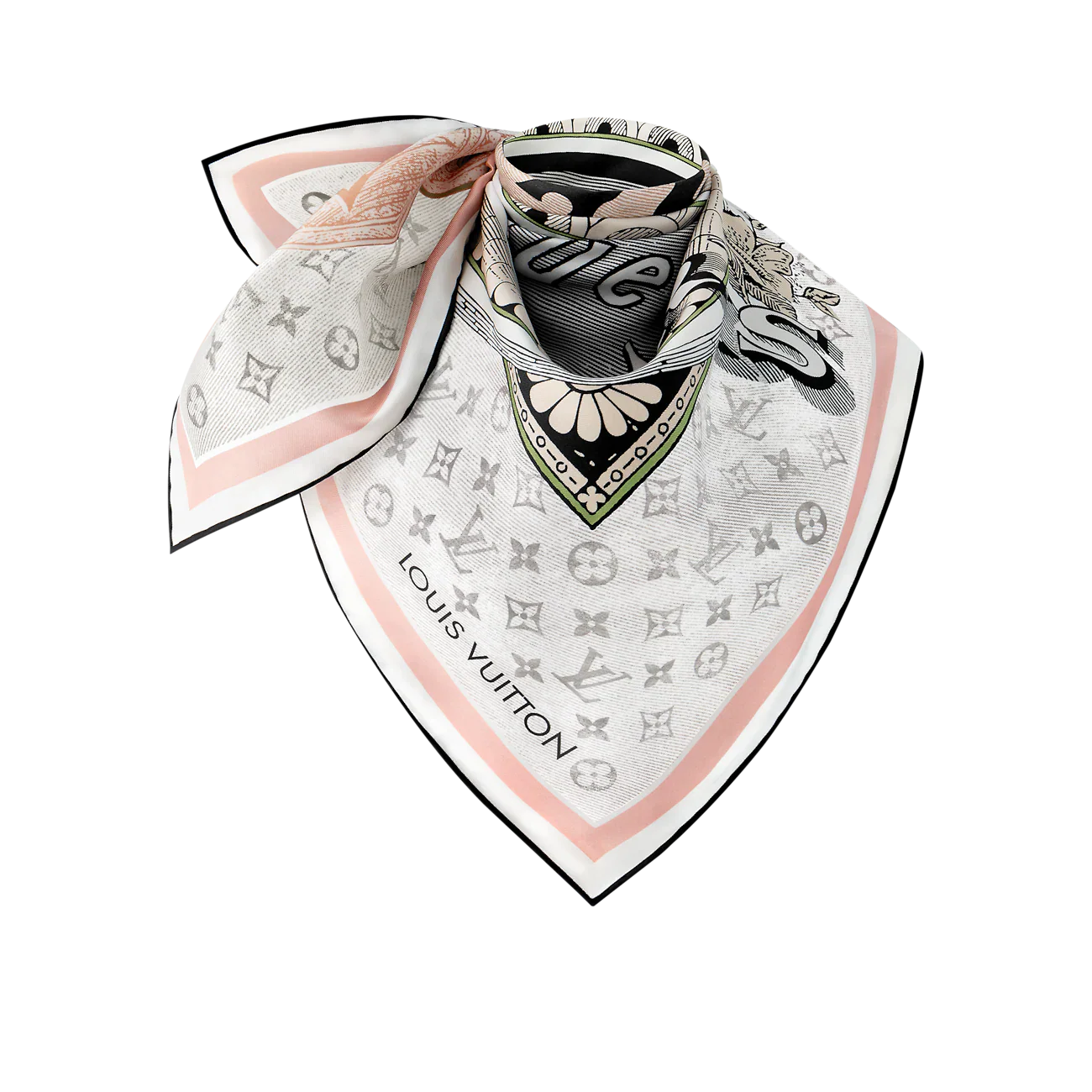 LV Double Sided Scarf 90 Gray Pink Monogram Twill Silk 168747