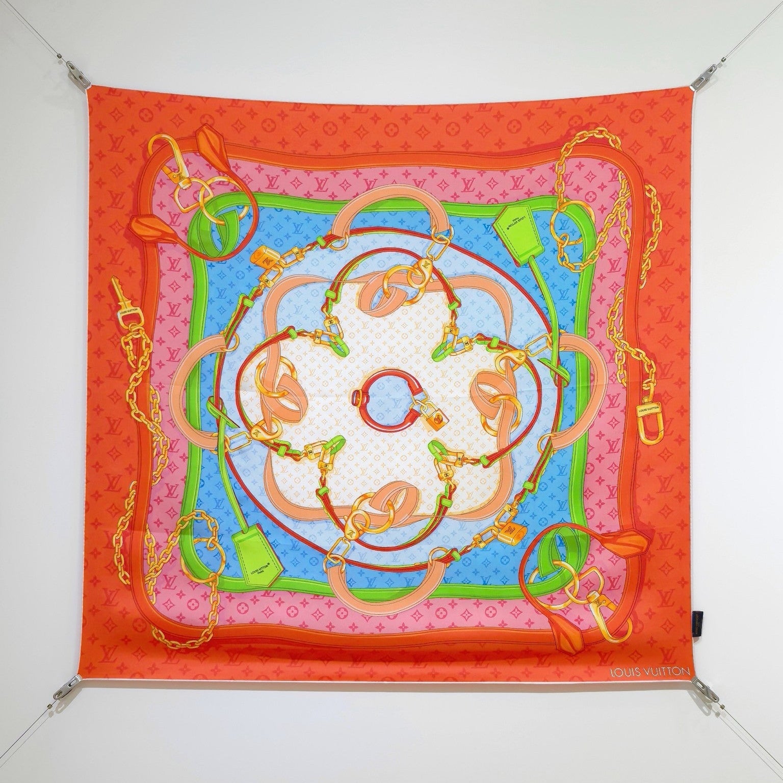 LV Double Sided Scarf 90 Orange Monogram Cashmere Silk 168749