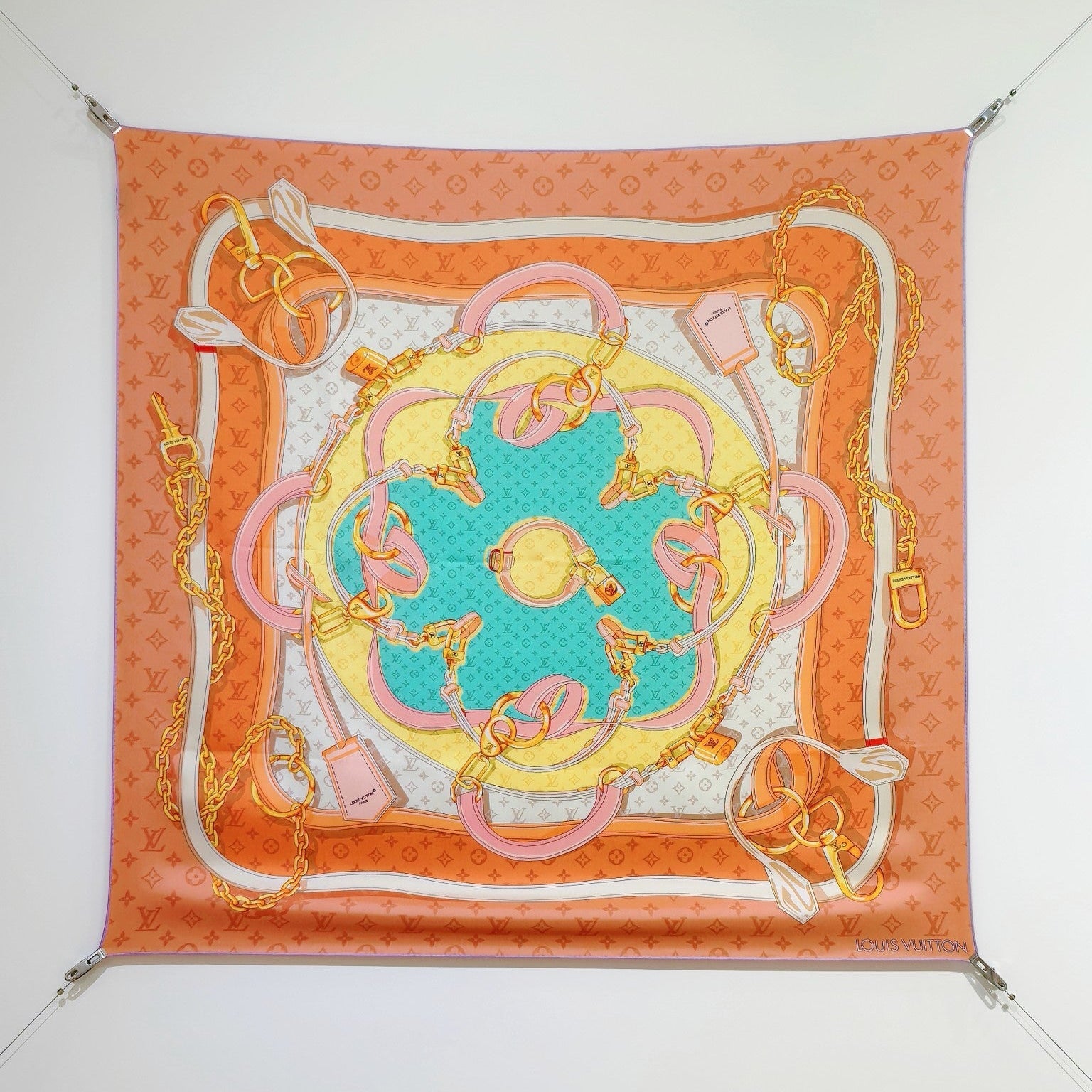 LV Double Sided Scarf 90 Light Orange Monogram Cashmere Silk 168750