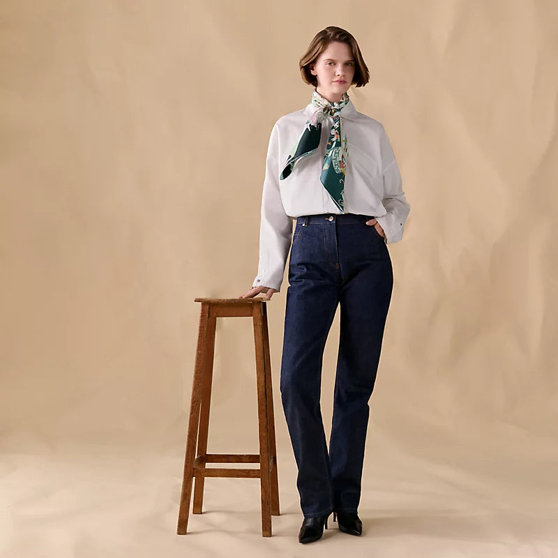 HM 26s Horse Scarf 90 Teal Blue Colorful Cashmere Silk 139216