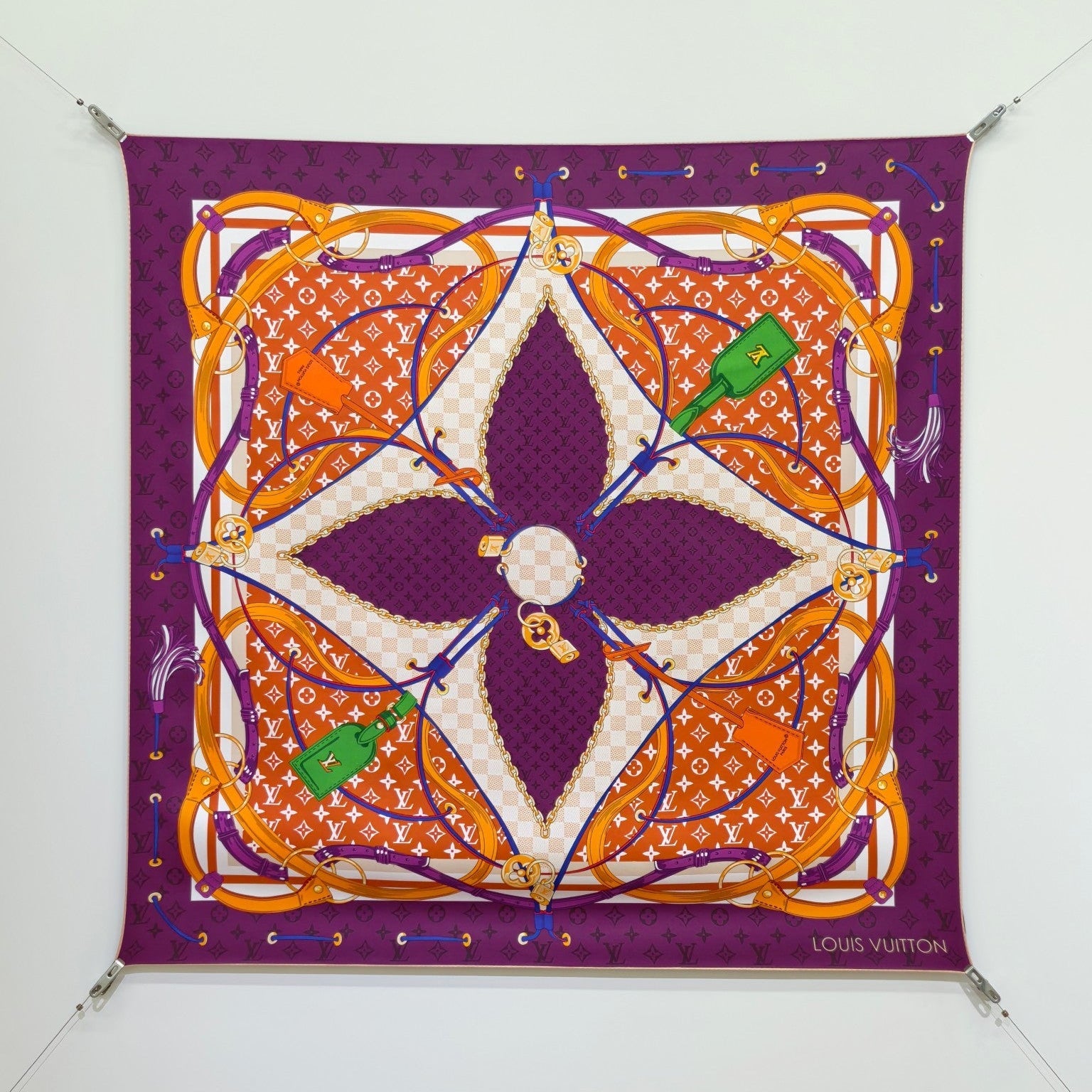 LV Double Sided Scarf 90 Purple Pink Monogram Cashmere Silk 168754