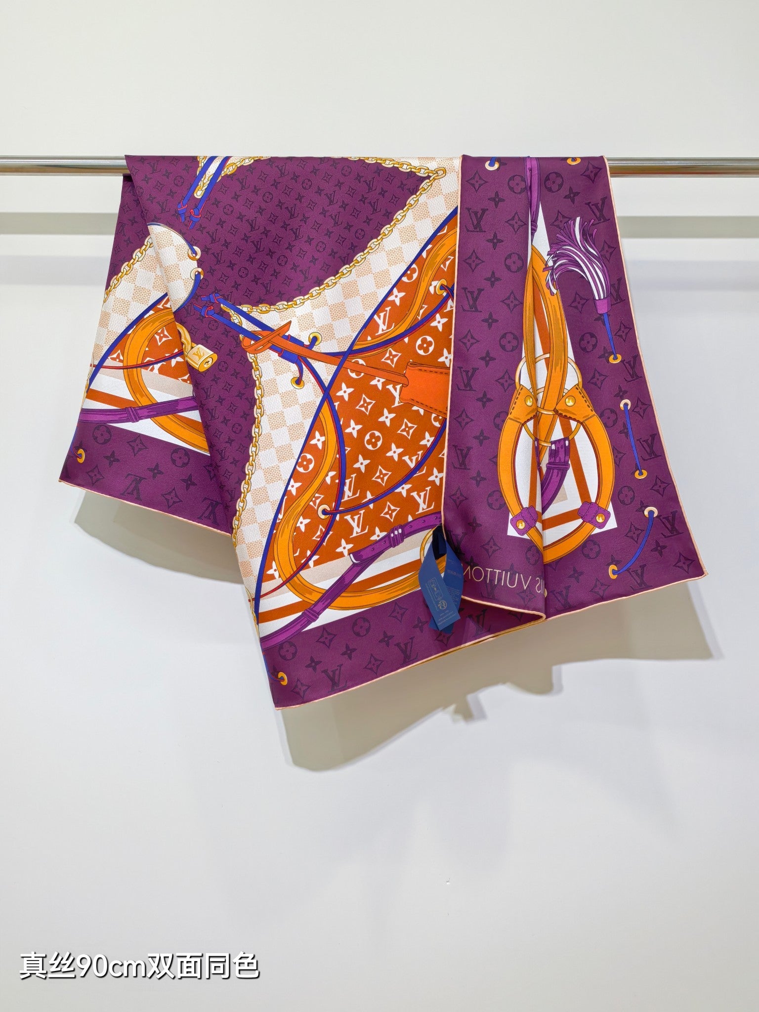 LV Double Sided Scarf 90 Purple Pink Monogram Cashmere Silk 168754