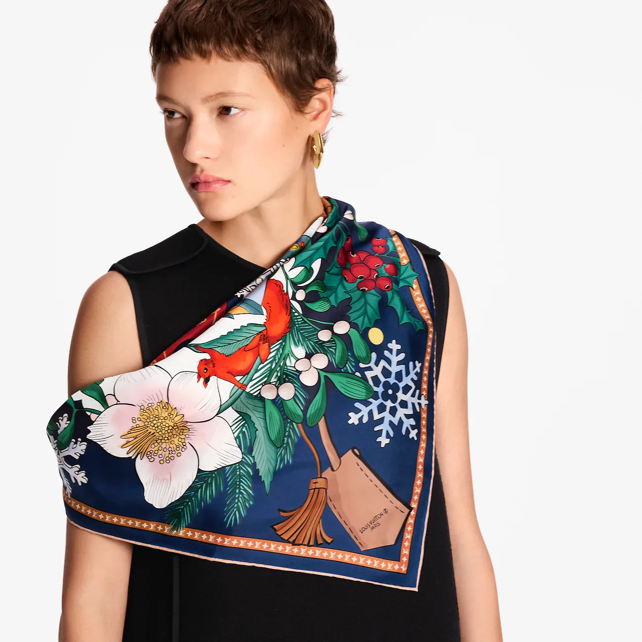 LV Double Sided Scarf 90 Navy Blue Colorful Mulberry Silk 168787