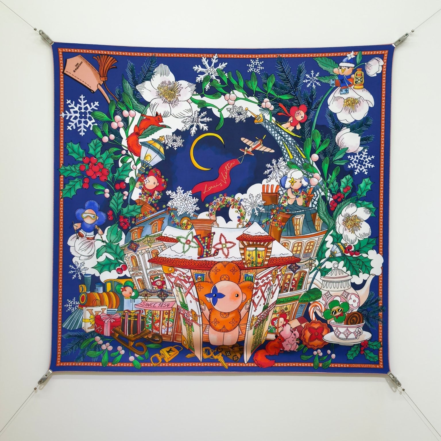 LV Double Sided Scarf 90 Navy Blue Colorful Mulberry Silk 168787