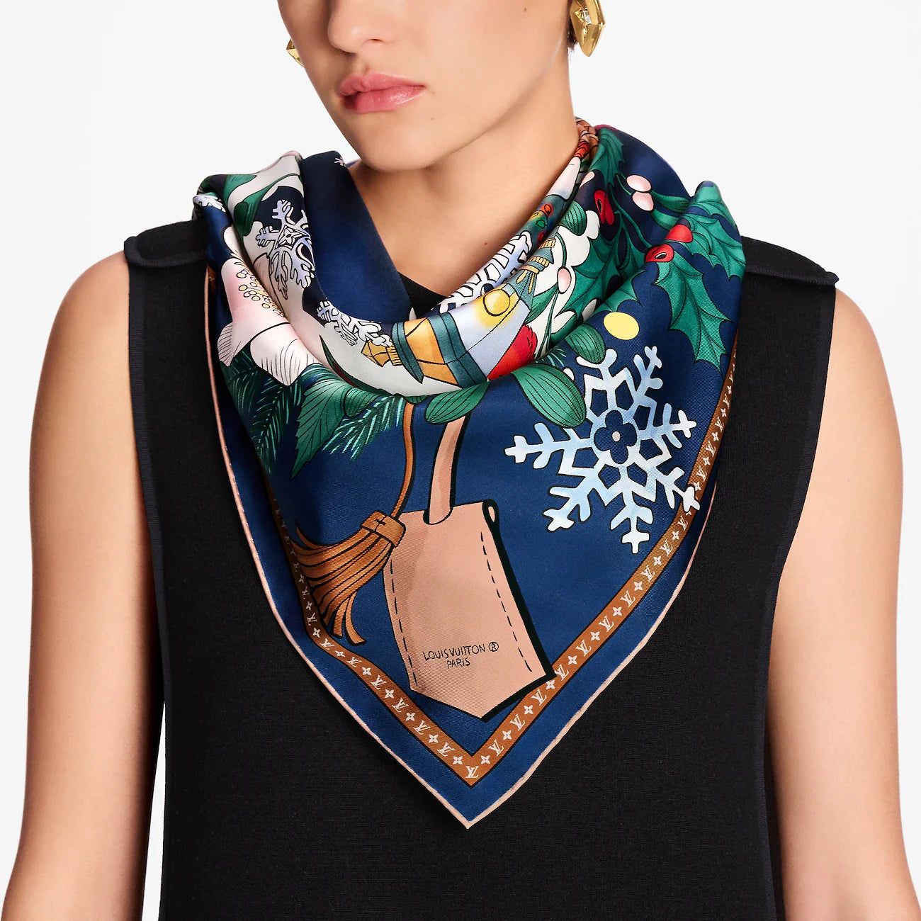 LV Double Sided Scarf 90 Navy Blue Colorful Mulberry Silk 168787